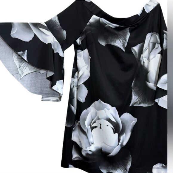 VENUS Black and White Floral Off-Shoulder Dress - Picture 4 of 13